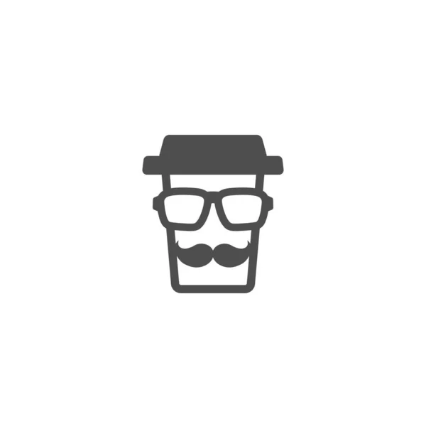 Café Para Llevar Con Gorra Vasos Hipster Bigotes Taza Cartón — Vector de stock