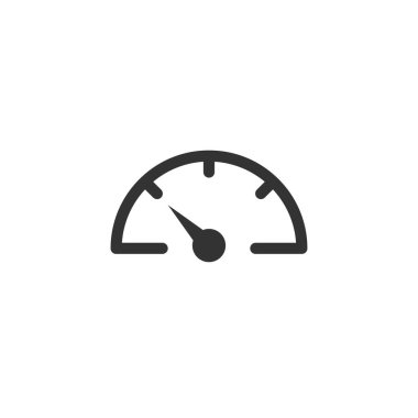 Siyah takometre, hız göstergesi simgesi beyaza izole edilmiş. Performans ölçüm sembolü. Yarış, hız, navigasyon, gösterge paneli işareti