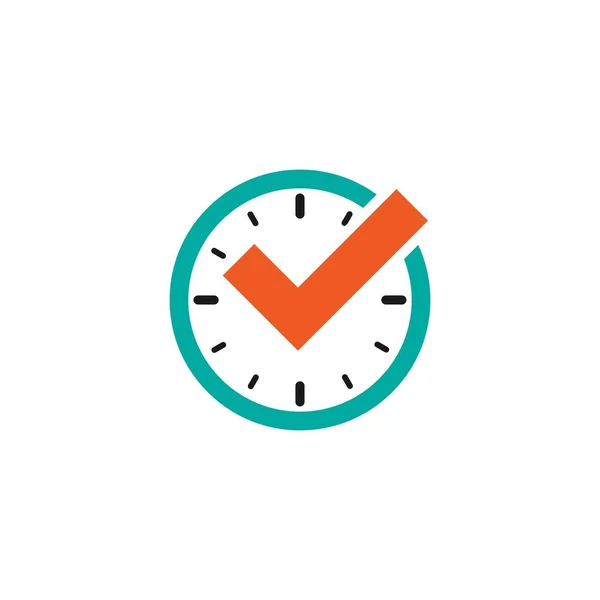 Reloj Azul Con Garrapata Naranja Icono Línea Plana Aislado Blanco — Vector de stock