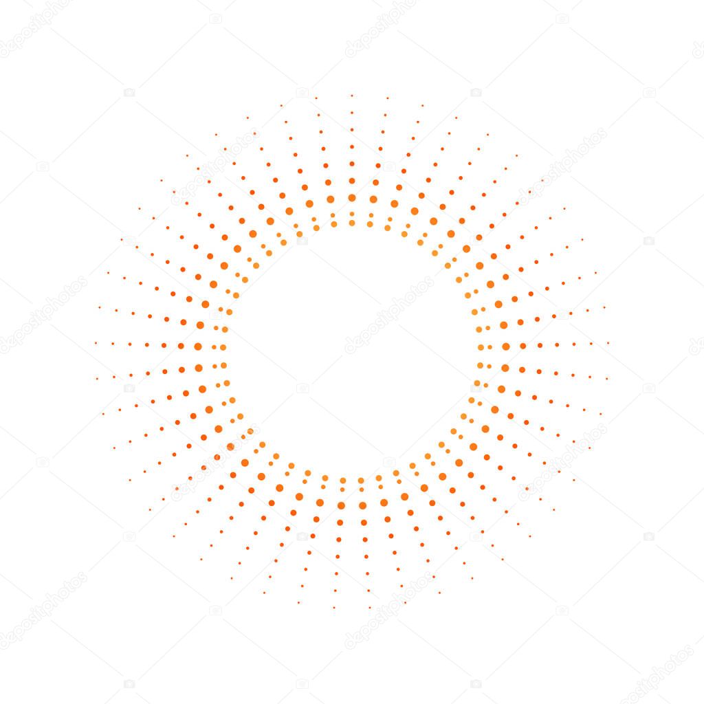 Light rays frame with orange dots. Shine burst background. radiant spark. Vector illustration. Sun beam ray sunburst background.