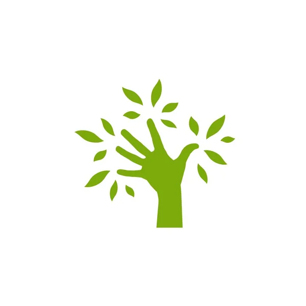Grön Silhuett Hand Med Blad Ekologi Symbol Med Hand Träd — Stock vektor