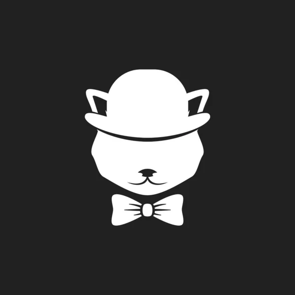 Cabeça Gato Com Laço Bowler Chapéu Isolado Preto Difícil Cavalheiro — Vetor de Stock
