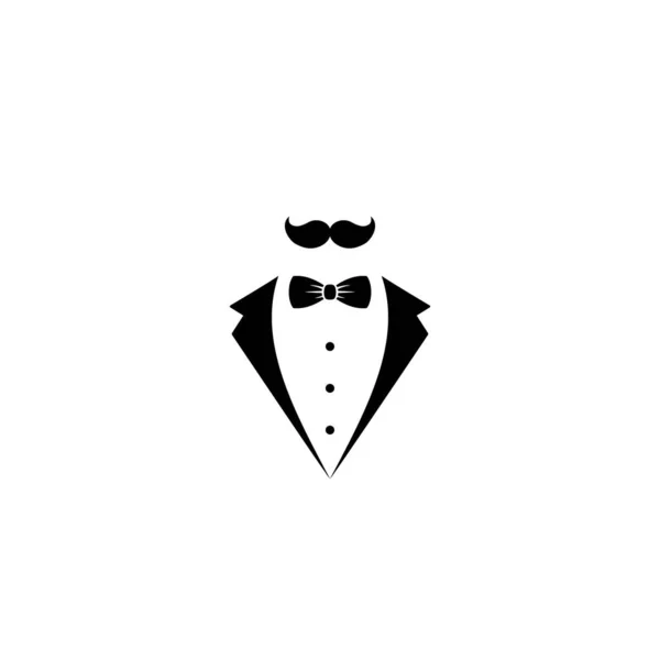 Gentleman Avatar Isolated White Background Mustaches Bow Tie Black Suit — Stock Vector