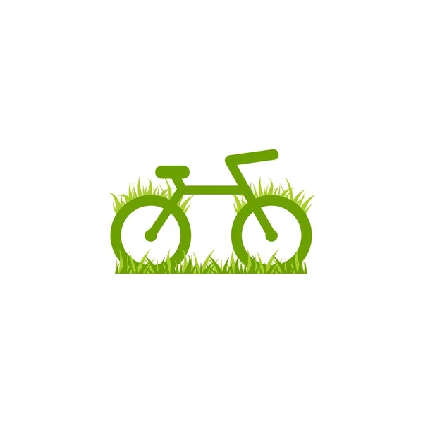Bicicletta Verde Con Icona Erba Logo Bici Piatto Isolato Bianco — Vettoriale Stock