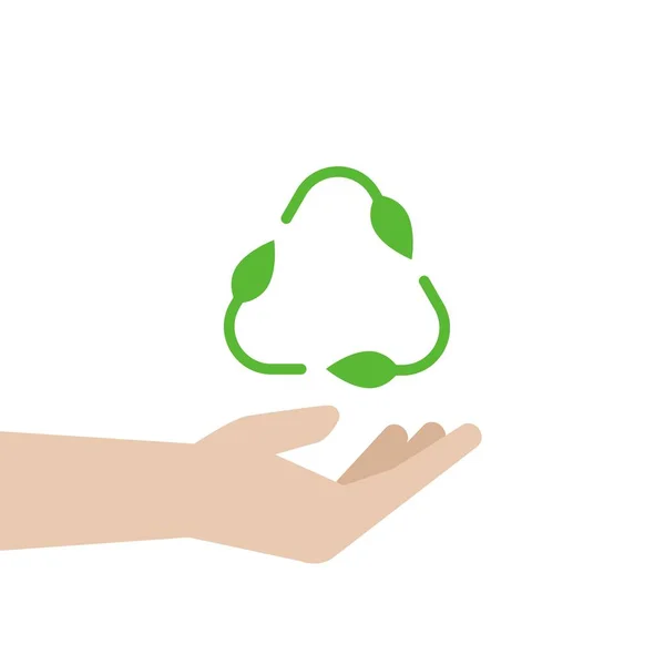 Hand Mit Blatt Ökologie Recycling Zeichen Vektorillustration Auf Weißem Hintergrund — Stockvektor