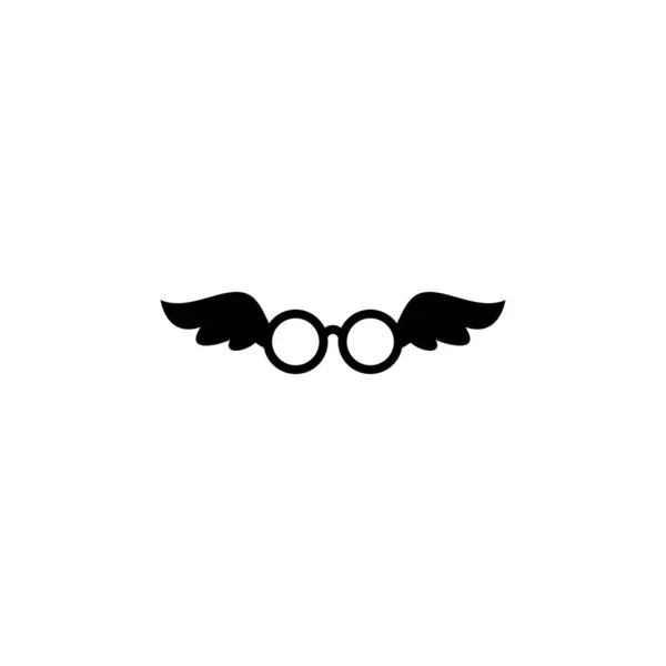 Černé Ploché Hipster Brýle Ikonou Křídel Izolovaný Bílém Studentské Brýle — Stockový vektor