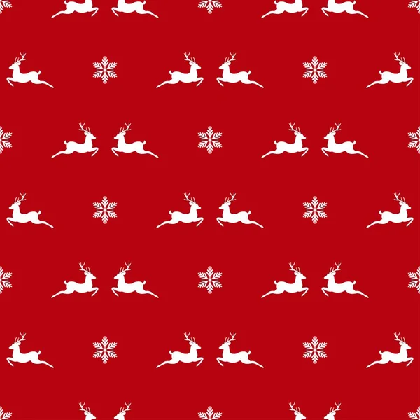 눈송이와 사슴뿔이 무늬가 빨간색 배경에는 크리스마스 장식이 순록의 — 스톡 벡터