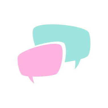 Beyaz arka planda izole edilmiş iki konuşma balonu. Vektör düz simge. Diyalog, forum, mesaj sembolü. Sonuç, iletişim, eğitim resmi.