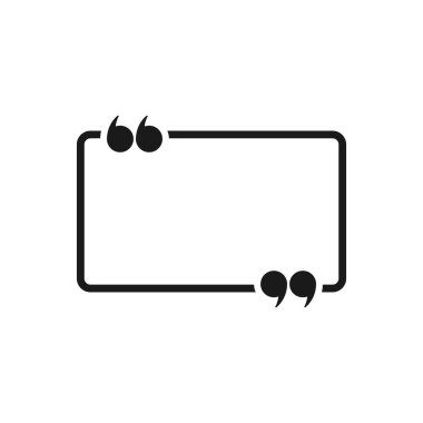 Beyaz arka planda tırnak işaretleri olan siyah sohbet balonu. Vektör düz simge. Tint, ipucu, alıntı, alıntı. Celp, iletişim, eğitim filmi. Sohbet mesajı, cevap, yorum