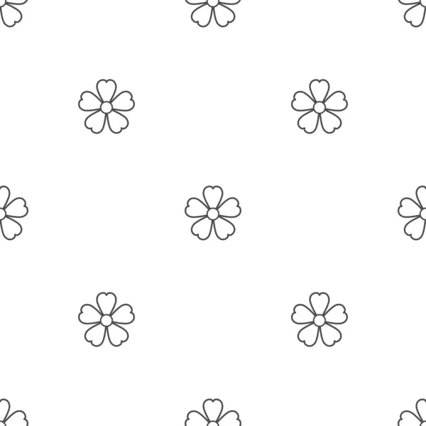 Безшовний Квітковий Візерунок Чорні Контури Плоских Квітів Білому Тлі Векторні — стоковий вектор