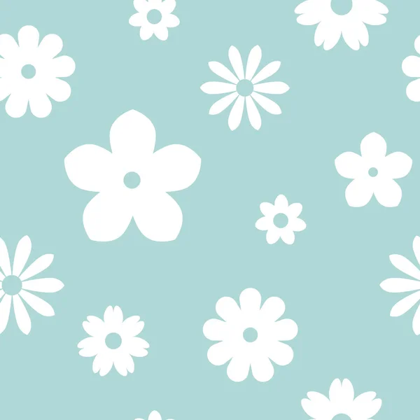 Безшовний Квітковий Візерунок Порошково Синій Фон Білими Квітами Векторні Симетричні — стоковий вектор