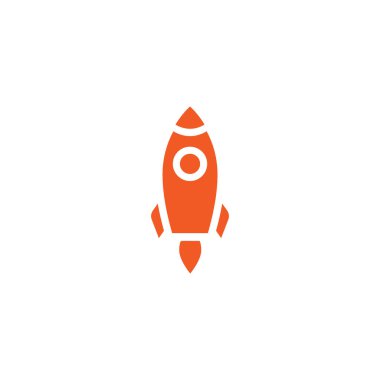 Ateşli bir roket gemisi. Beyazda izole edilmiş. Düz simge. Uçan roketli vektör çizimi. Uzay yolculuğu. Projeyi başlatma işareti. Yaratıcı fikir sembolü.