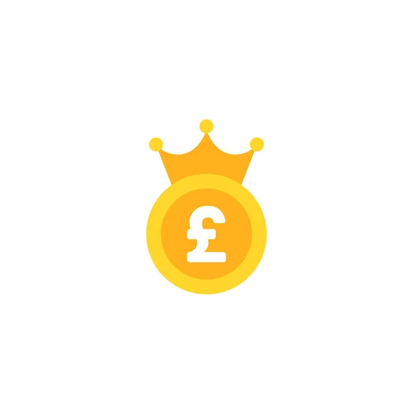 Золотая Фунтовая Монета Королевской Короной Плоская Иконка Белом Фоне Экономика — стоковый вектор