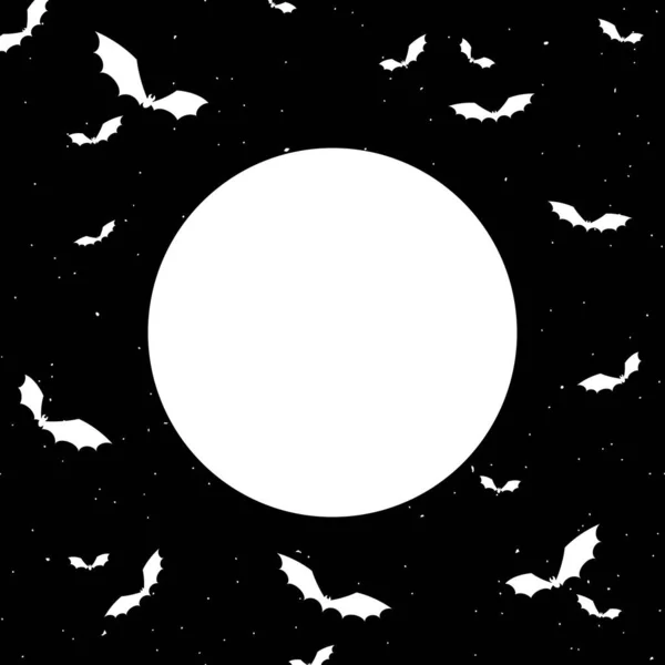 Белые Летучие Мыши Рамка Текста Луны Черном Ночном Небе Векторный — стоковый вектор