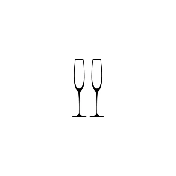 Two Champagne Glasses Flat Goblet Icon Black Simple Pictogram Isolated — Stock Vector