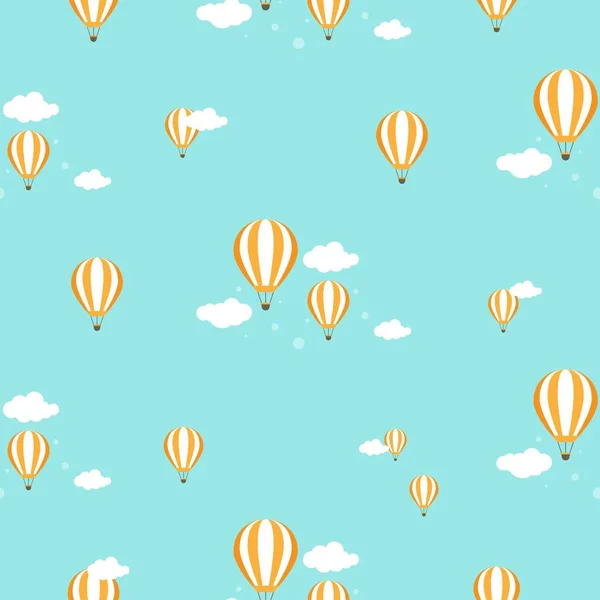 Balony Gorącym Powietrzem Lecące Niebieskim Niebie Chmurami Płaska Ilustracja Wektora — Wektor stockowy
