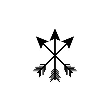 Beyaz üzerine izole edilmiş üç çapraz siyah ok. Düz macera ikonu. İnternet ve yazılım arayüzleri için iyi. Kampüs, avcılık. Çılgın bir tatil. Çapraz bağlama işareti