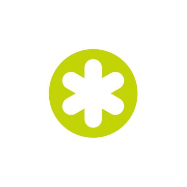 Yeşil daire simgesinde beyaz yıldız dipnotu. Asterisk işareti. Düz yıldız simgesi beyaz arkaplanda izole edildi. Vektör çizimi. Daha fazla bilgi için yıldız nota sembolü