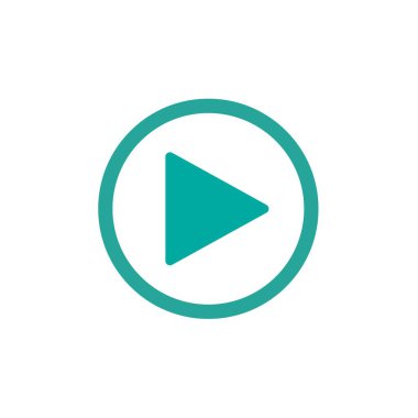 Mavi çemberde ikonu çal. Film ya da ortam simgesi düz. Düğme. Beyaz arkaplanda mavi resim var. Vektör illüstrasyonu.