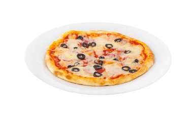 Mini, küçük pizza plaka üzerinde beyaz izole.