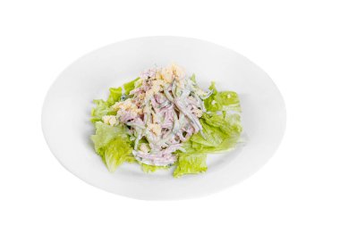 İzole salatası jambon ve salatalık beyaz