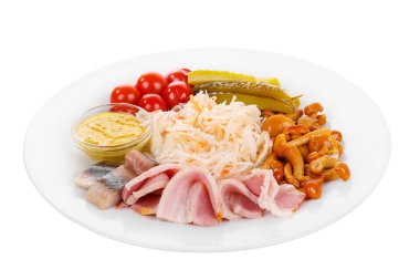 Soğuk meze önce alkol, gıda beyaz izole.