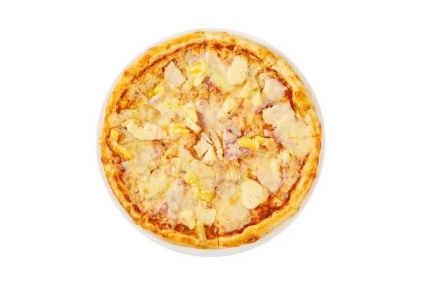 Pizza hawaiana con fondo blanco aislado de piña —  Fotos de Stock
