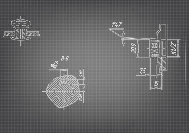 Gri bir arka plan üzerinde makine yapım çizimleri