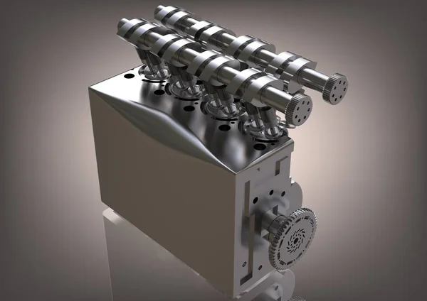 Silberner Automotor auf einem grauen — Stockfoto