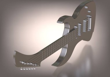 Gümüş gri bir gitar. 3D