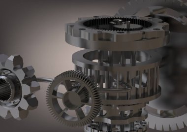 Bir gri gümüş dişli mekanizması