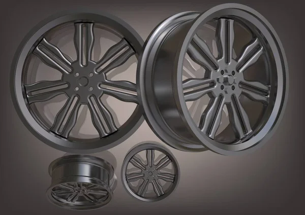 Silvery car wheels on a gray — Stock Photo, Image