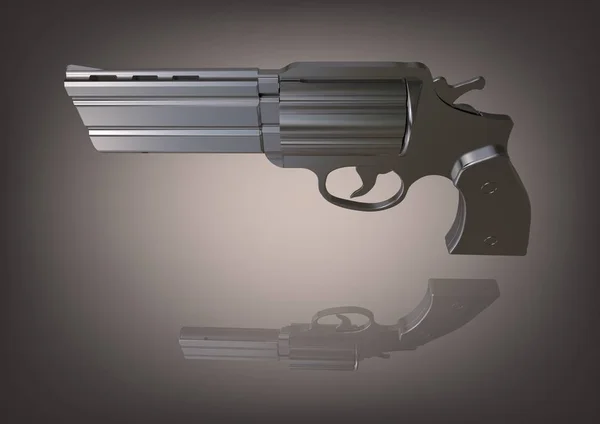 Zilveren revolver op een grijs — Stockfoto