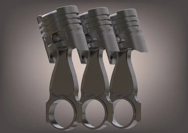 Three silvery pistons on a gray — Stock Photo, Image