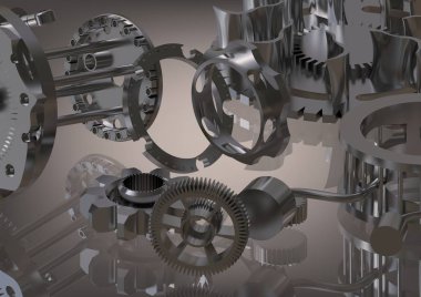 Bir gri gümüş sökülüp dişli mekanizması