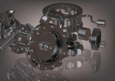 Bir gri gümüş sökülüp dişli mekanizması