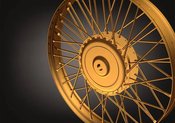 Moto de roda de ouro em um preto — Fotografia de Stock