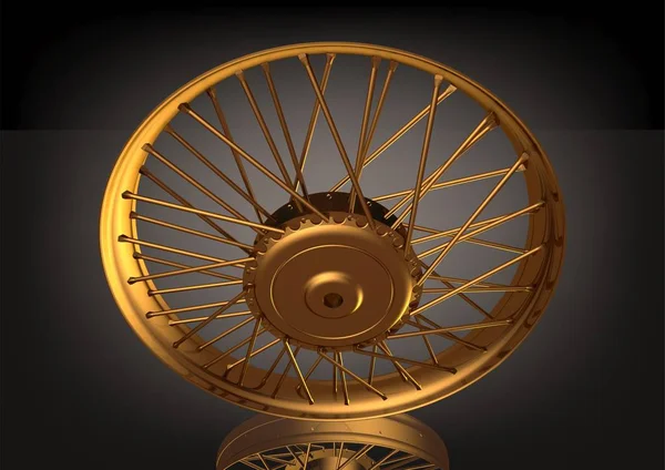 Золоте колесо мотоцикл на чорному — стокове фото