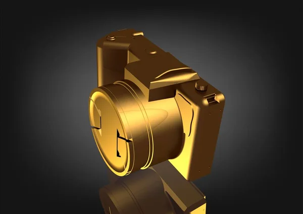 Kamera Emas Dengan Latar Belakang Hitam Perender — Stok Foto
