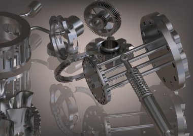 Bir gri gümüş sökülüp dişli mekanizması