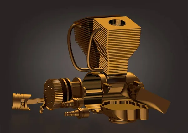 Golden engine disassembled on a black — Stock Photo, Image