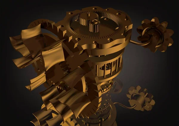 Golden gear mechanism on a black — Stock Photo, Image