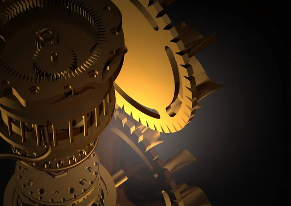 Golden gear mechanism on a black — Stock Photo, Image