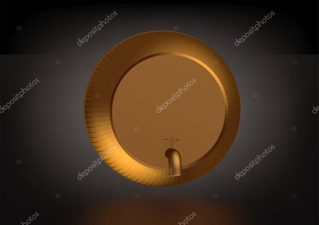 A golden barrel on a black background. 3D rendering