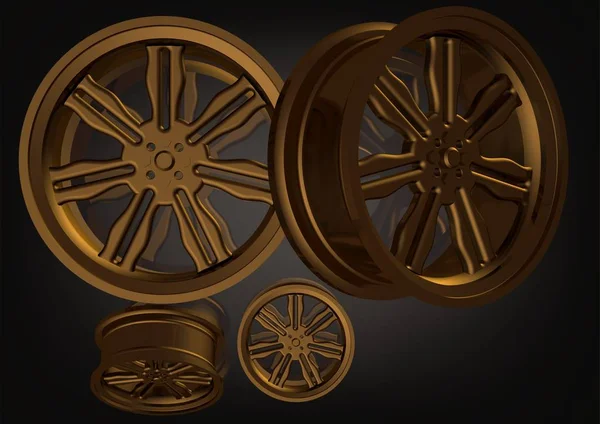 Gold car wheels on a black — Stock Photo, Image