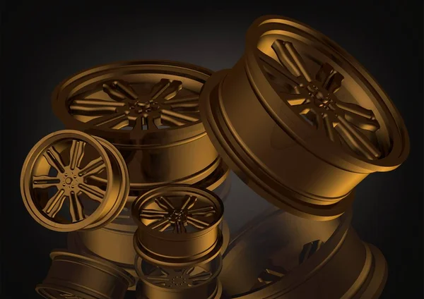 Rodas de carro de ouro em um preto — Fotografia de Stock