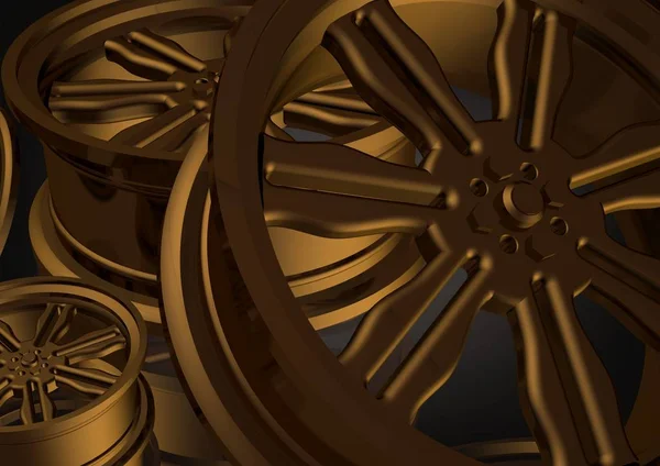 Rodas de carro de ouro em um preto — Fotografia de Stock