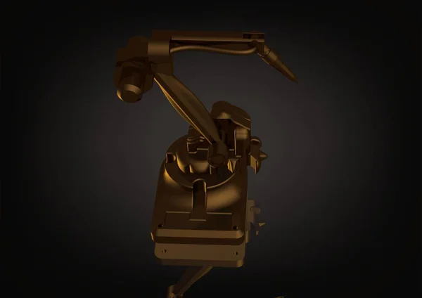 Golden welding robot on a black background. 3D rendering