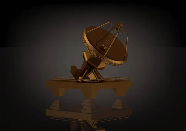 Золота супутникова тарілка на чорному — стокове фото