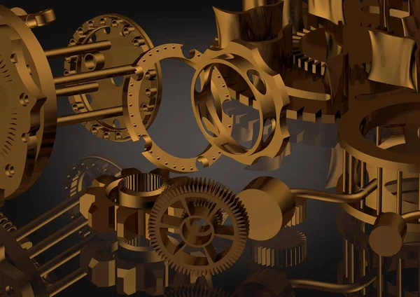 Zlatý demontované Převodový mechanismus na černém — Stock fotografie